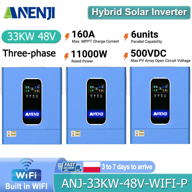 Hibrit 48V Üç Fazlı Güneş İnvertörü WiFi ile, Saf Sinüs Dalga, Paralel 12 Birime Kadar