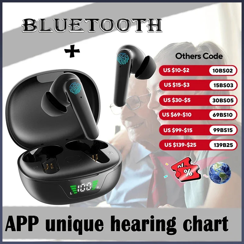 Aparat auditiv Bluetooth cu carcasă de încărcare pentru pierdere auditivă ușoară până la moderată, baterie de 24 de ore