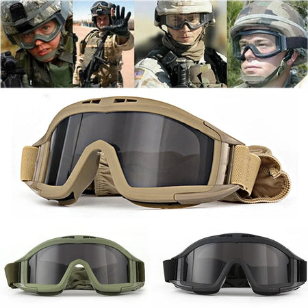 Tactical Goggles with 3 Interchangeable Lenses, Windproof Dustproof Safety Glasses for Outdoor Climbing Sport Protective Eyewear