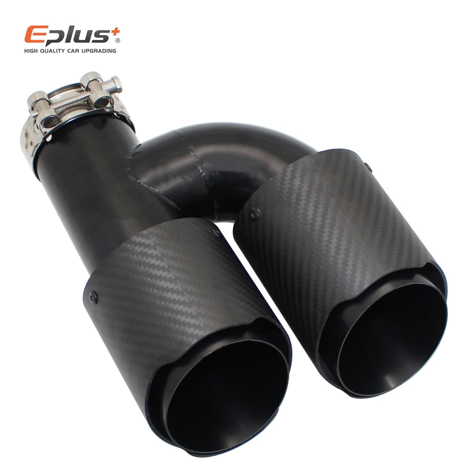 Carbon Fiber Muffler Tip, H-Shape Double Exit Exhaust, Universal Stainless Black