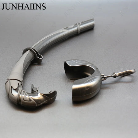 JUNHAIINS Tempered Glass Freediving Mask with Foldable Snorkel &amp; Camera Mount WET BLACK SNORKEL
