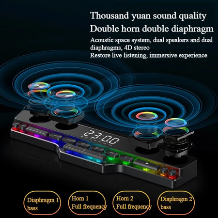 RGB TV Bluetooth Wireless Sound Bar 16W Bluetooth Speaker 5.0 Computer 4D Stereo Subwoofer AUX PC Home Clock Indoor Sound Bar