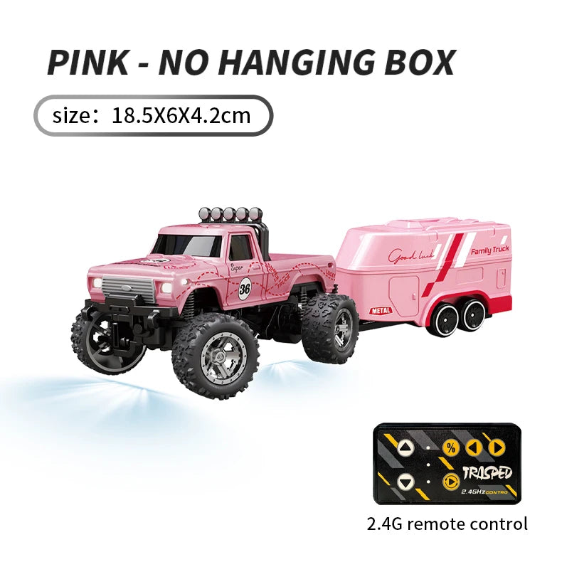 1/64 RC Car 2.4G Remote &ndash; Alloy Off Road Climber LED Pink with trailer