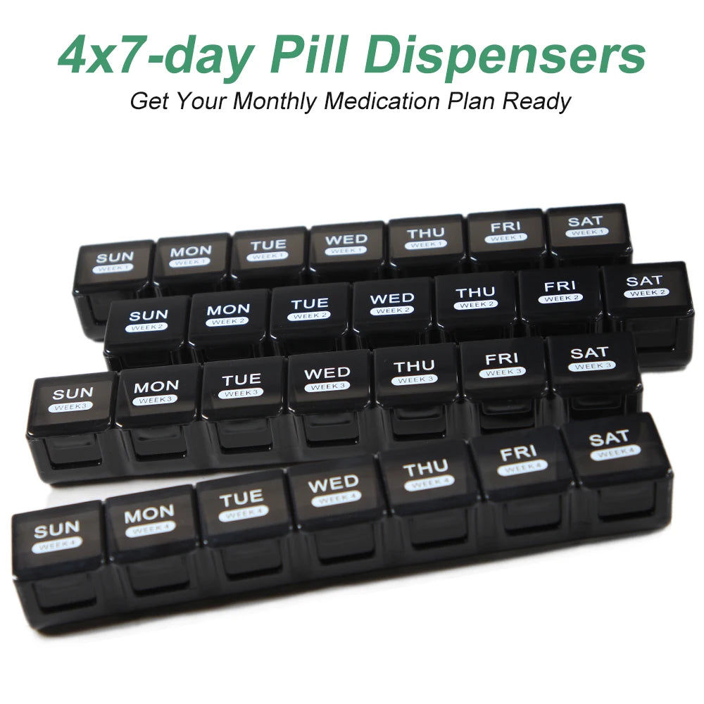 Monthly Pill Organizer with Moisture-Proof 4 Weeks Compartments, Ideal for Vitamins &amp; Supplements Management
