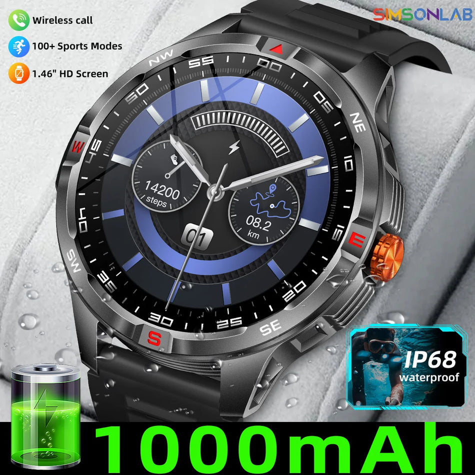 Smartwatch With 1.46 Inch HD IPS Display, Voice Assistant, IP68 Waterproof