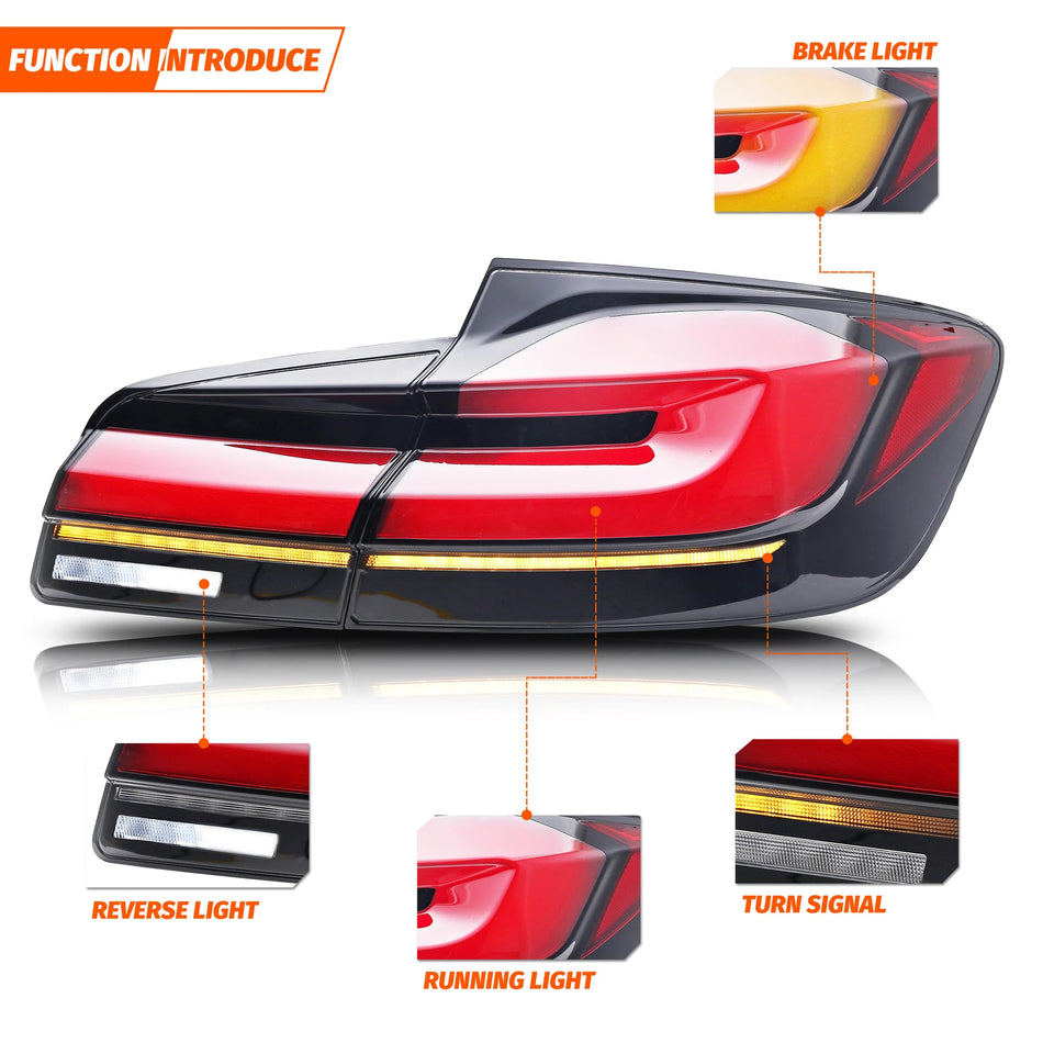 LED zadní světla BMW 5-Series F10 M5 s dynamickou animací a sekvenčními směrovými světly, ABS zadní lampy