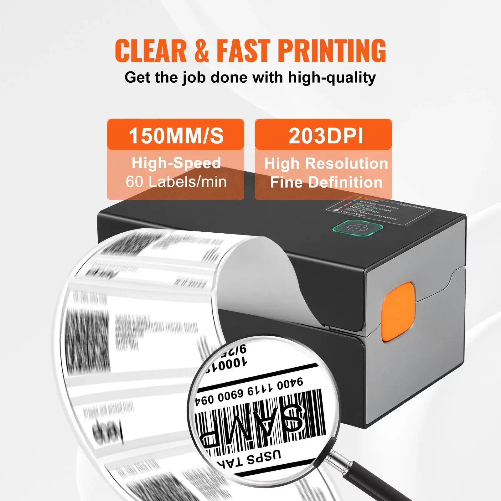 Thermal Label Printer 300DPI Bluetooth &amp; Automatic Label Recognition for 4x6 Mailing Packages USB Barcode Sticker Make