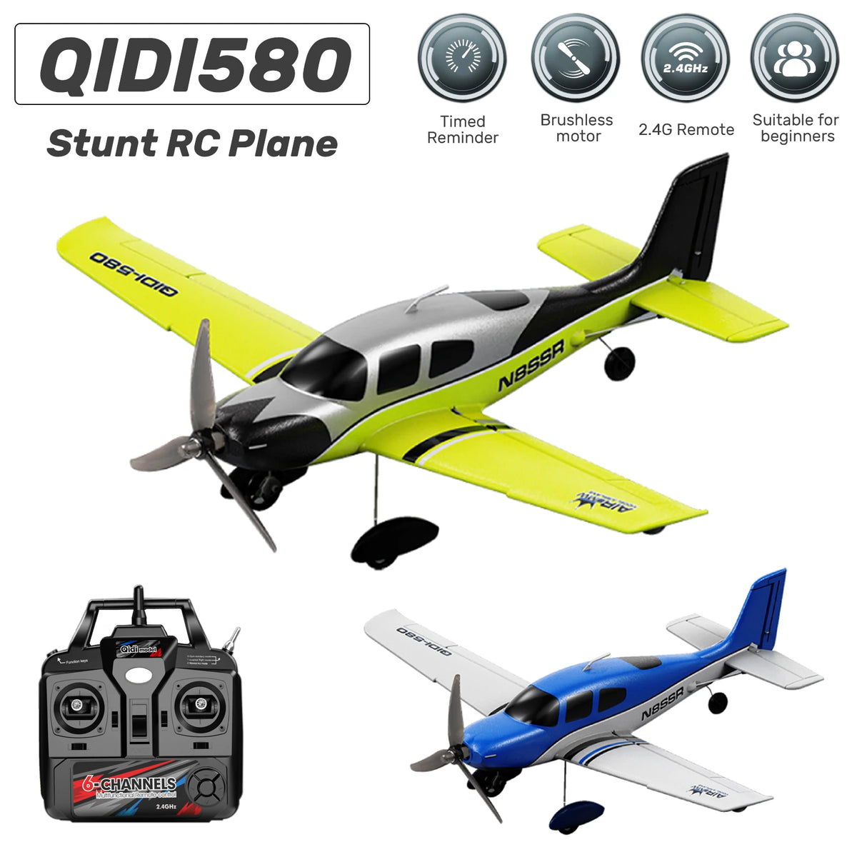 QIDI580 Stunt RC Glider Plane - 4CH 2.4G Brushless Power