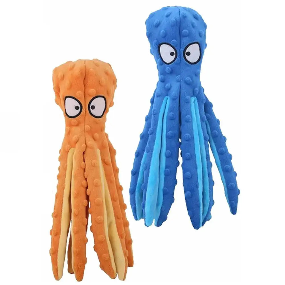 2Pcs Octopus No Stuffing Squeaky Plush Puzzle Dog Toy Blue Orange 1