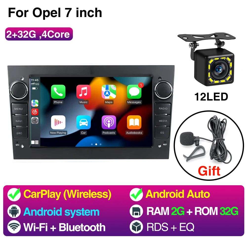 7inch Car Radio For Opel &ndash; Wireless CarPlay Android Auto 2 32 Black 12LED