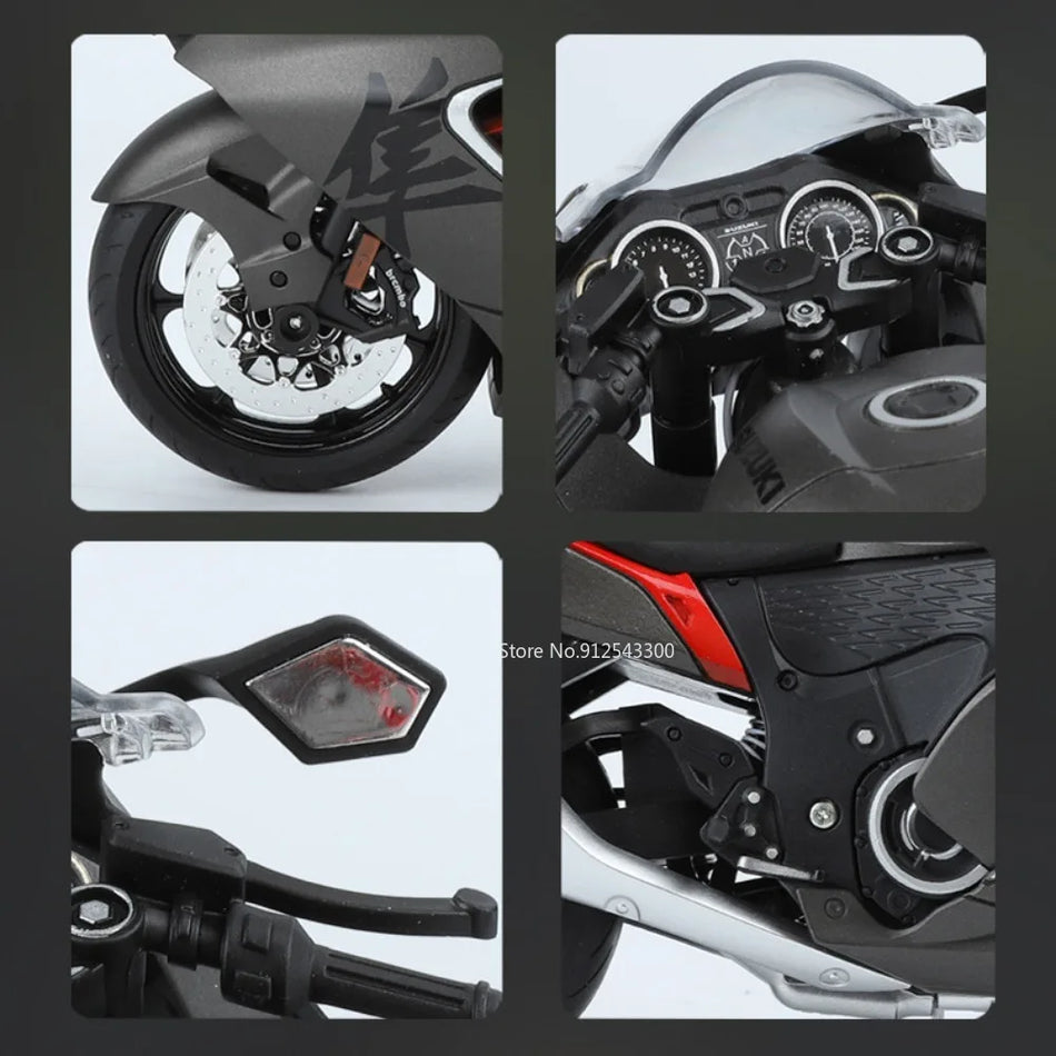 Model de motocicletă din metal turnat cu caroserie din aliaj și anvelope din cauciuc pentru Suzuki Hayabusa