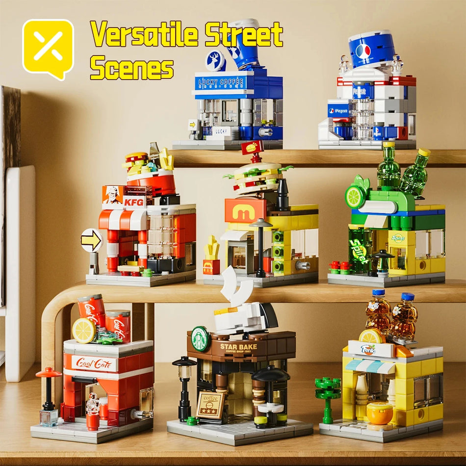 Blocs de construction éducatifs DIY magasin de rue compatibles Lego