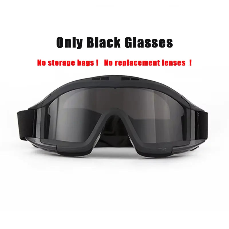 Tactical Goggles with 3 Interchangeable Lenses, Windproof Dustproof Safety Glasses for Outdoor Climbing Sport Protective Eyewear Only 1 Lens Black