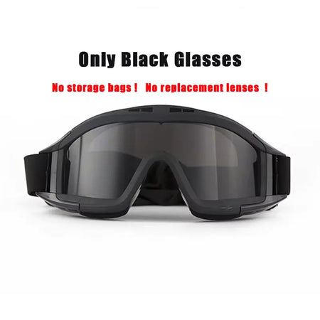 Tactical Goggles with 3 Interchangeable Lenses, Windproof Dustproof Safety Glasses for Outdoor Climbing Sport Protective Eyewear Only 1 Lens Black