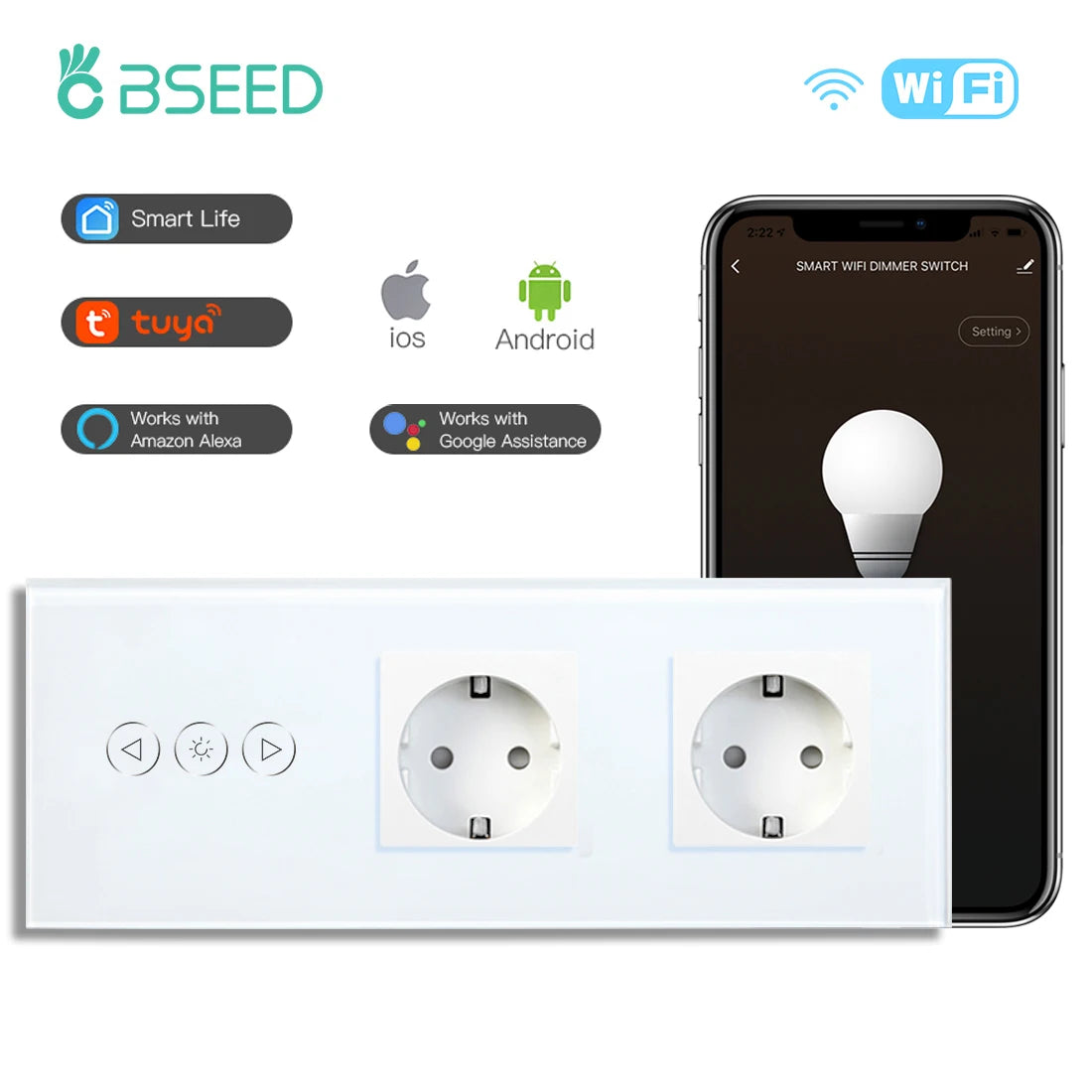BSEED Wifi Dimmer Switch 1Gang &ndash; Alexa Ready Tuya Smart Life Dimmer Sockets / EU standard
