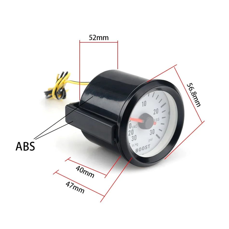 52mm Turbo Boost Matuoklis Automobiliams, 1-2 Bar, Vakumas 0-30 PSI, Mėlyna Šviesa