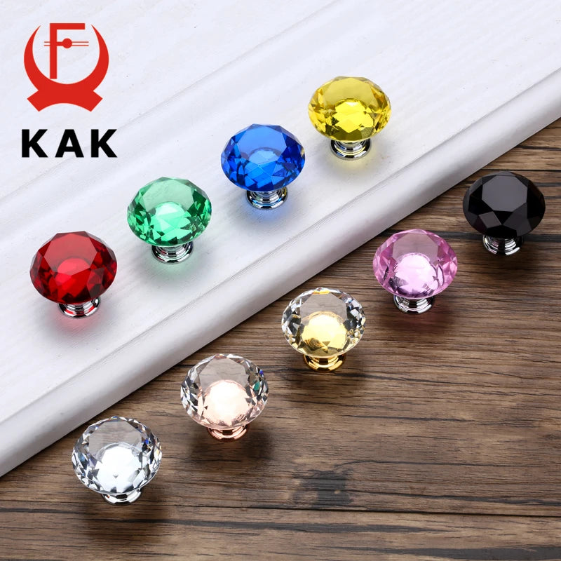 KAK 30mm Diamond Crystal Glass Cabinet Knob Pull Handle