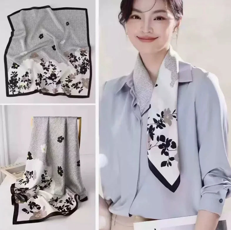 New Simple 70cm Silk Square Scarf &ndash; Elegant Satin Bandana Print 12