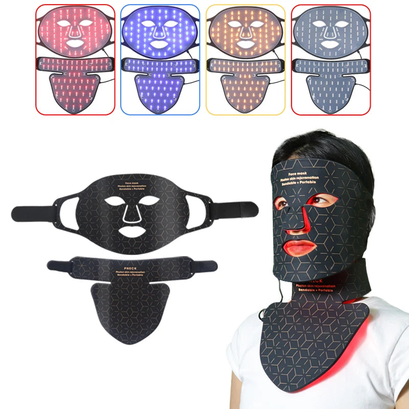 LED Face Mask with 4 Colors Red Light Therapy Infrared Treatment for Neck