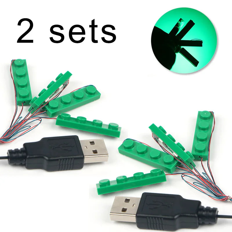2 Sets 4-in-1 LED Light Building Block Set - USB Powered City Decoration green