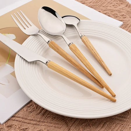 Wooden Handle Stainless Steel Dinnerware Set &ndash; Eco-Friendly Flatware Gift