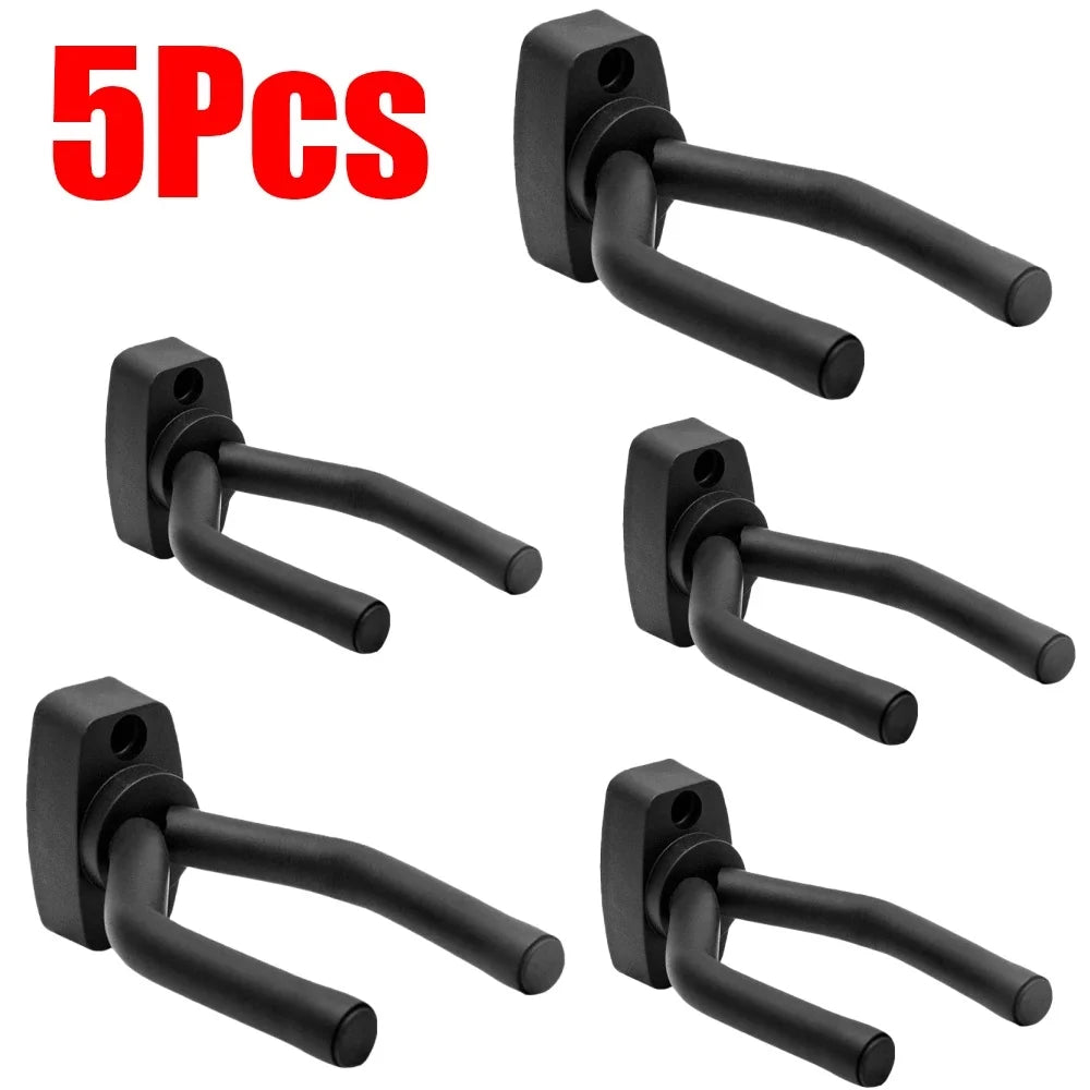 Guitar Wall Mount Hanger - Universal Fit For All Guitars Black 5pcs