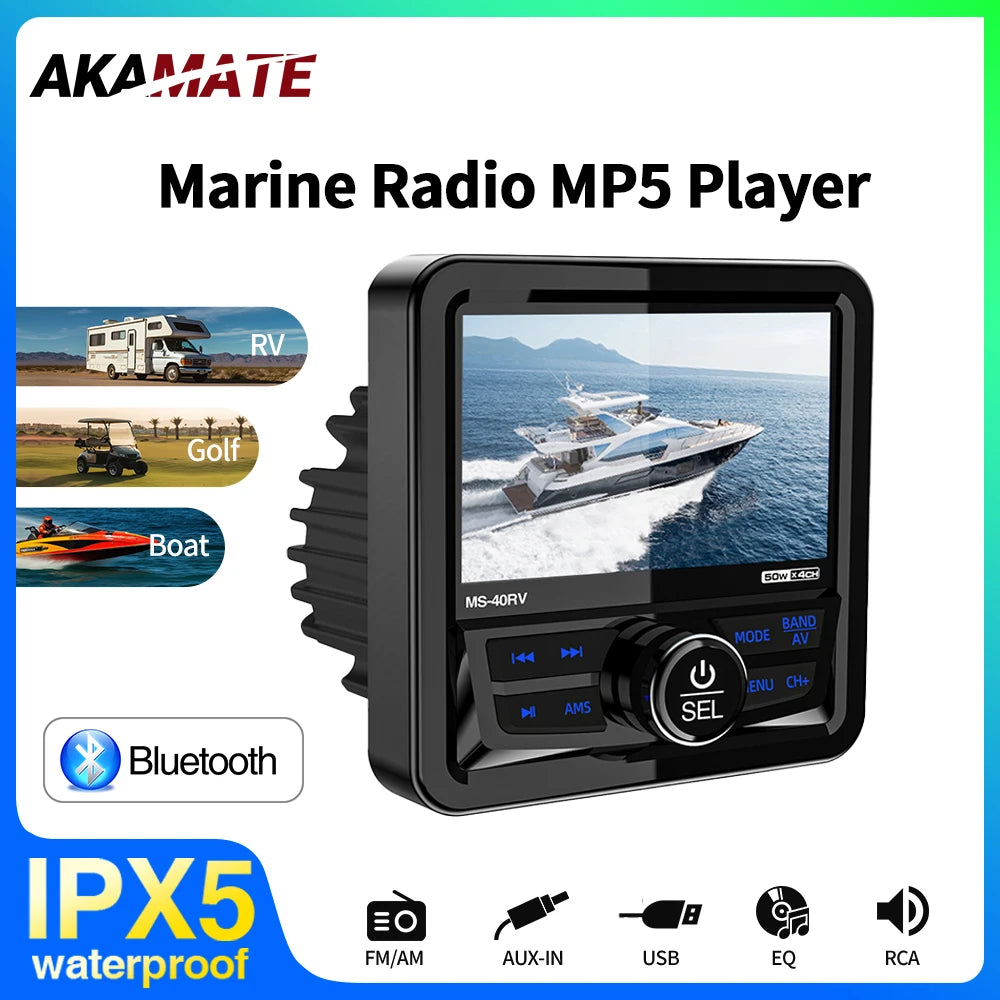 MP5 Marine Radio Stereo Waterproof Bluetooth Speaker for Boats, ATVs, and RVs