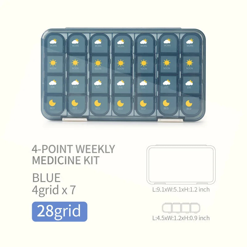 Portable 21 To 28 Grids Weekly Pill Box &ndash; Seven Day Case 28Grids Blue