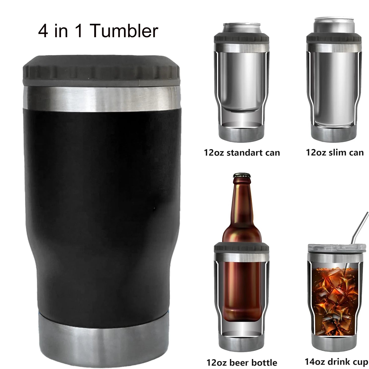 14Oz Car Insulated Can Cooler - Double Lid Stainless Steel