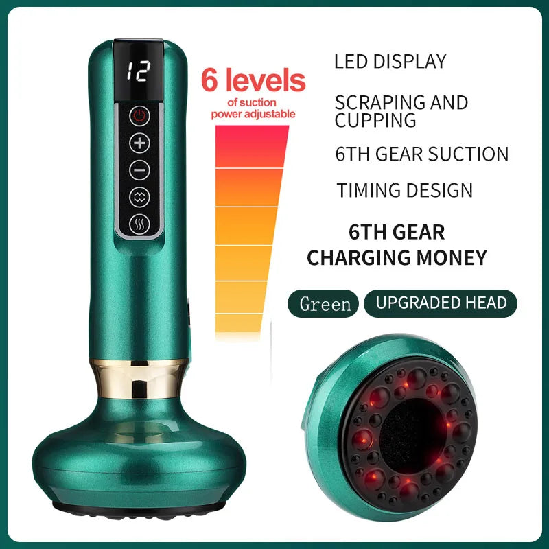 6/12 Gear Electric Cupping Massager - Anti Cellulite &amp; Body Slimming Device with Heat Therapy 6 gears green