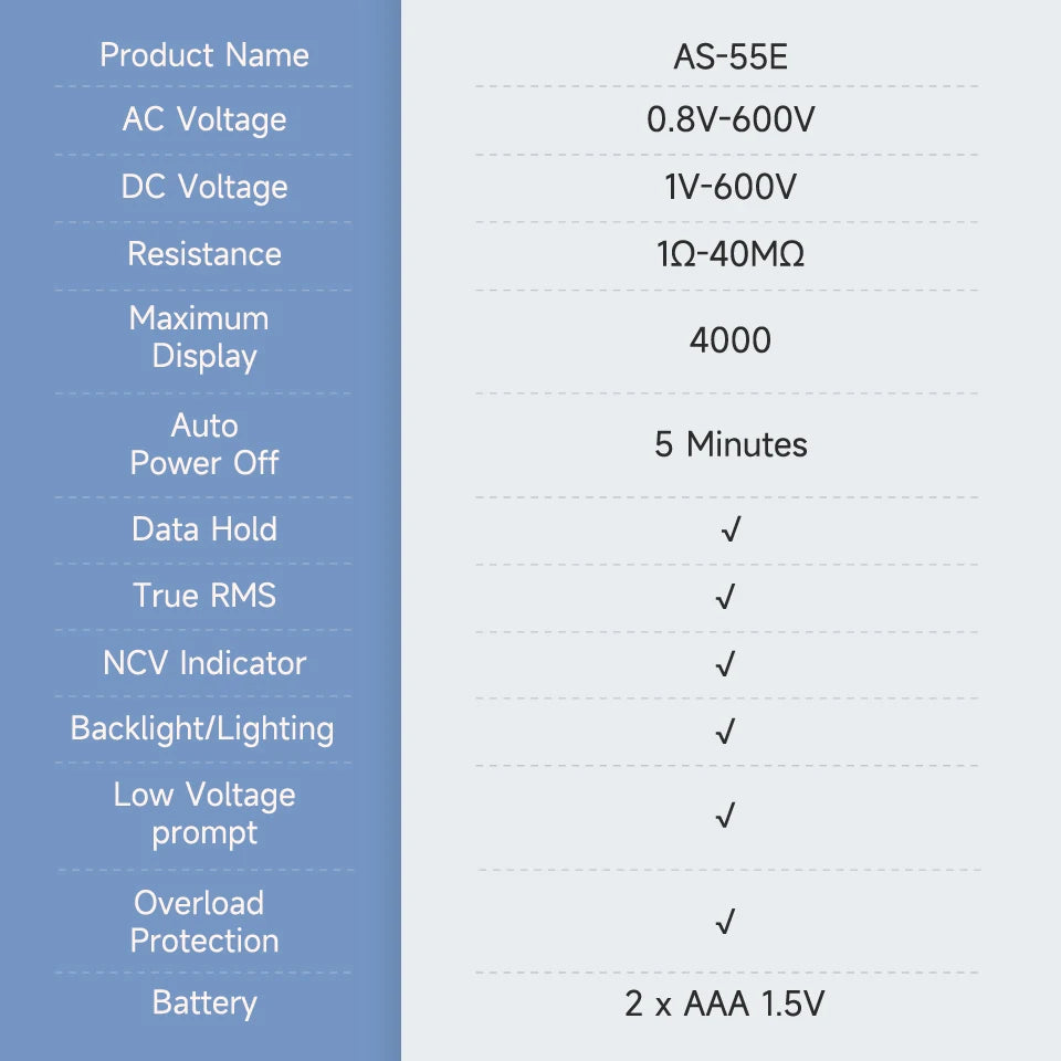Aicevoos AS-55EB Automatic Smart Digital Multimeter &ndash; True RMS Auto Range Voltage Tester