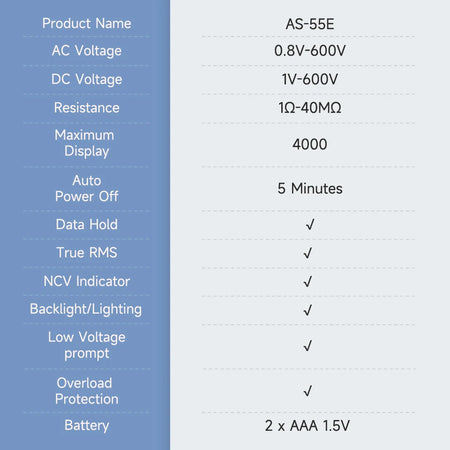 Aicevoos AS-55EB Automatic Smart Digital Multimeter &ndash; True RMS Auto Range Voltage Tester