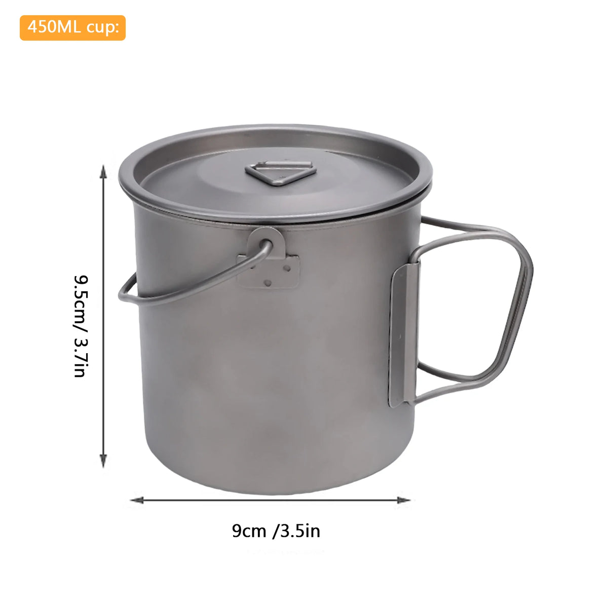 Ti Coffee Mug Camping Cup &ndash; Folding Handle and Net Bag