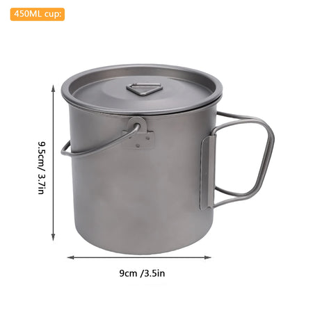 Ti Coffee Mug Camping Cup &ndash; Folding Handle and Net Bag