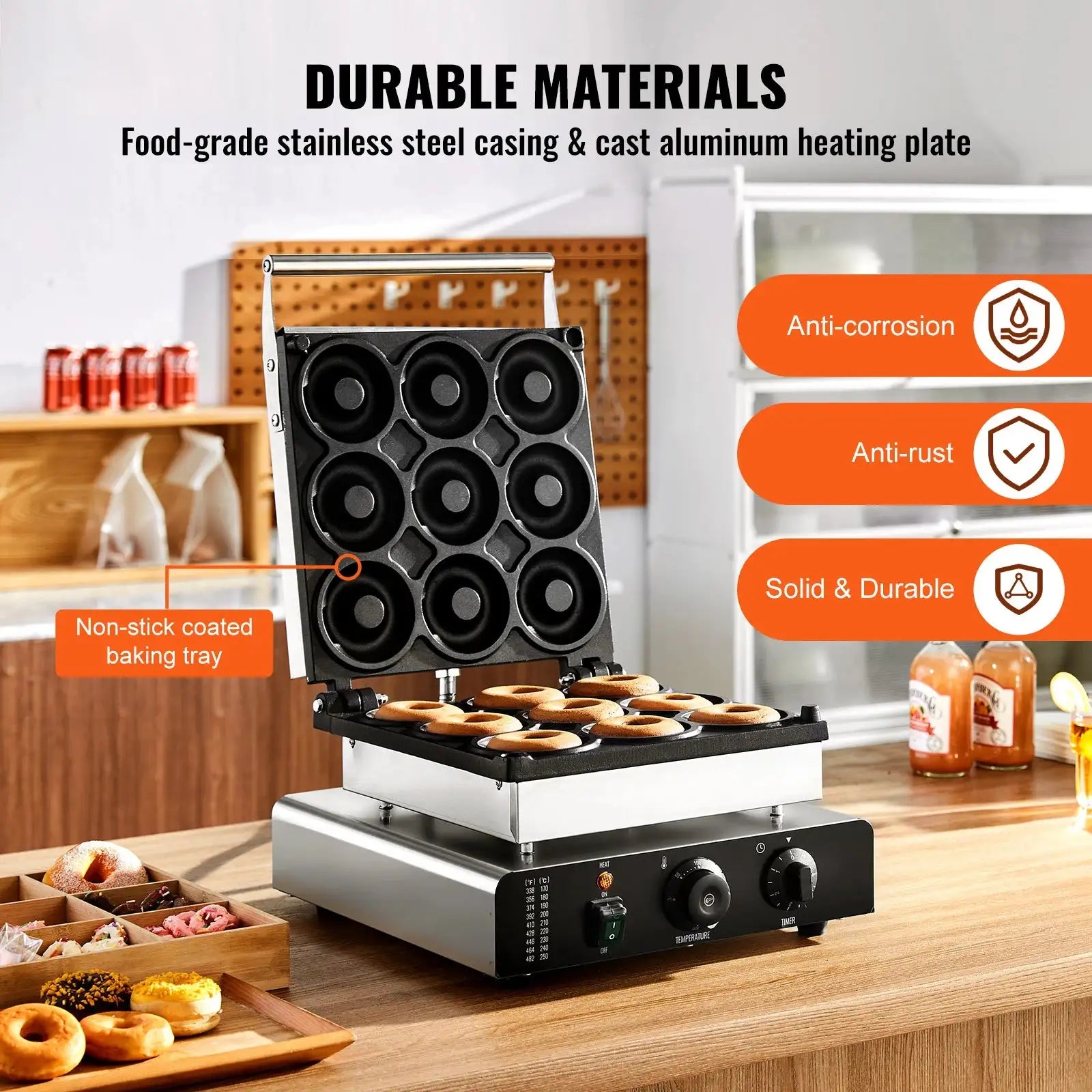Electric Donut And Waffle Maker Nonstick Surface