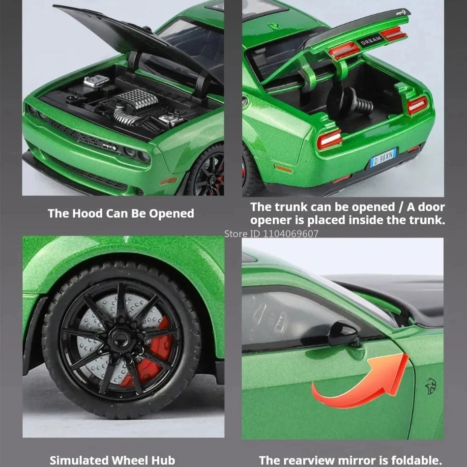 1:24 Diecast model športnega avtomobila Hellcat z vlečno funkcijo in odpirajočimi vrati