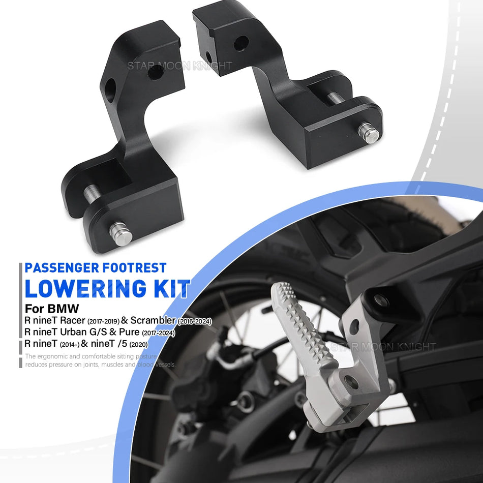 BMW R NineT fotpinnesänkning för passagerare, aluminium fotstöd omlokalisering, passar Racer, Urban, Pure Scrambler modeller