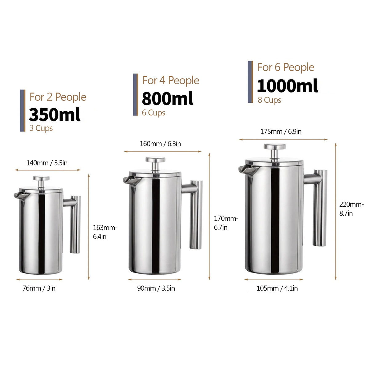 Premium Double-Walled Stainless Steel French Press Coffee Pot