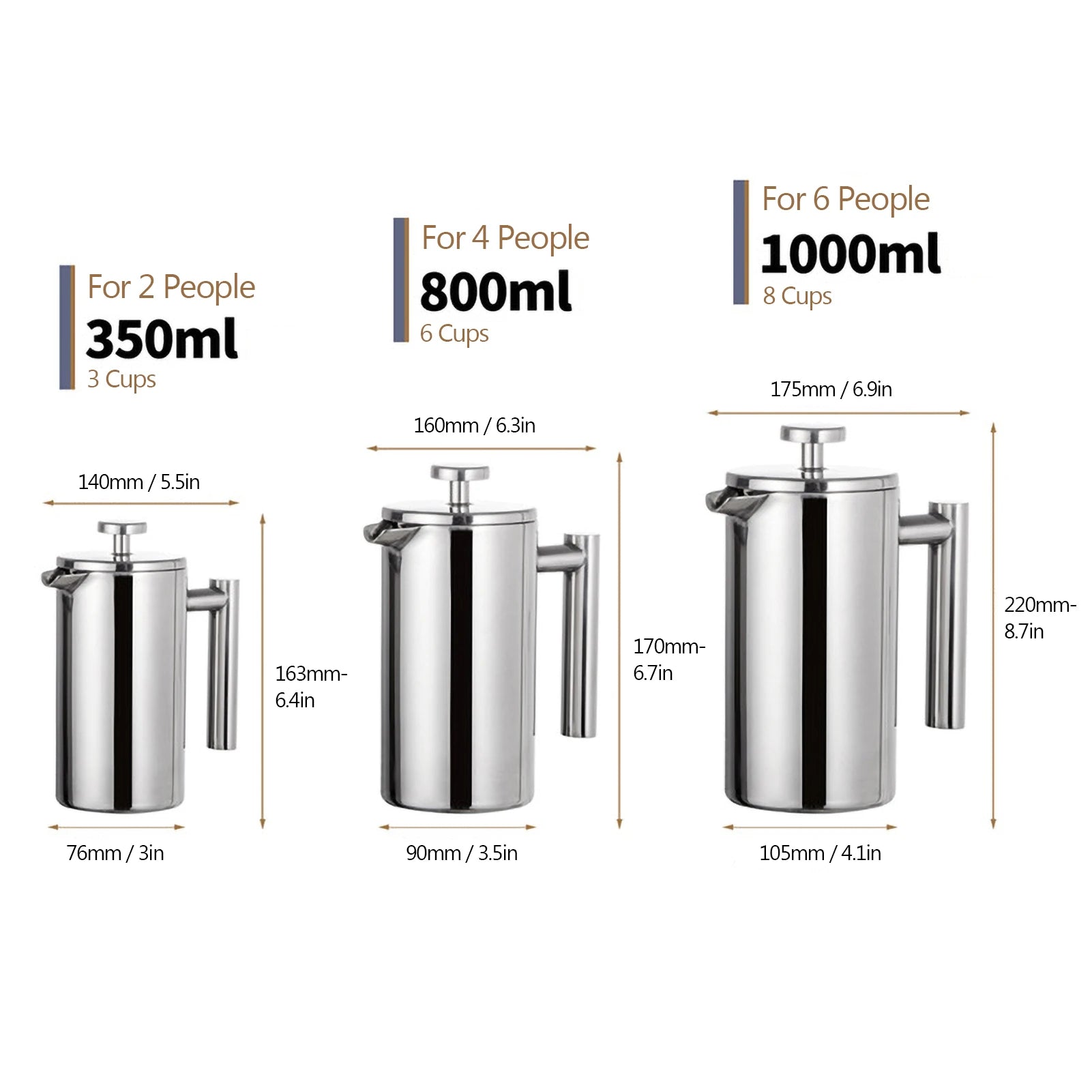 Premium Double-Walled Stainless Steel French Press Coffee Pot