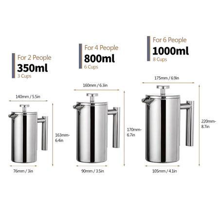 Premium Double-Walled Stainless Steel French Press Coffee Pot