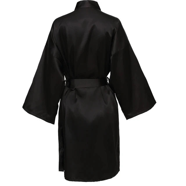Wedding Party Team Bride Satin Kimono Robe - Plain Bridesmaid Bathrobe Black / S