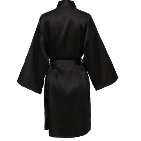 Wedding Party Team Bride Satin Kimono Robe - Plain Bridesmaid Bathrobe Black / S