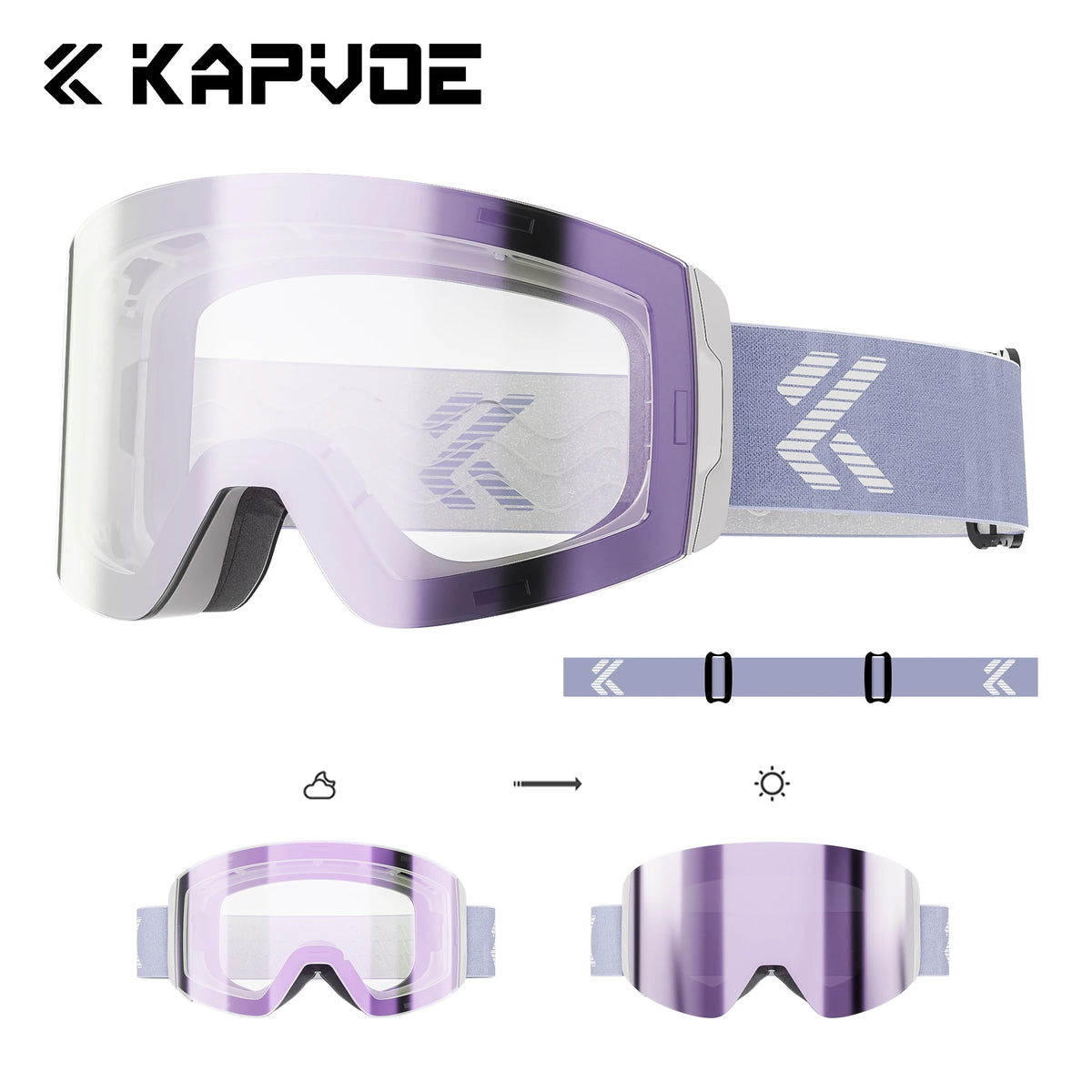 KAPVOE K718 Ski Goggles &ndash; Photochromic UV400 Anti-Fog Lenses DZ-K718-PH-PU-19