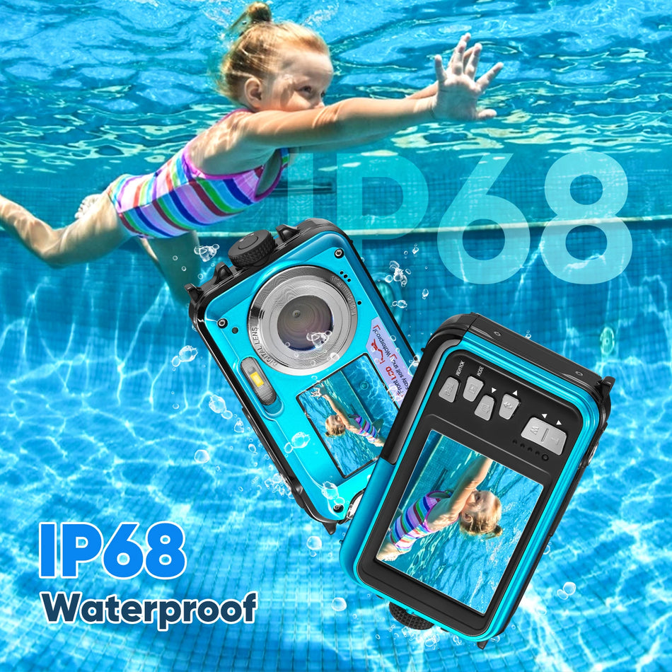 Podvodna samodejna kamera 2.7K 24MP Dual Screen Blue