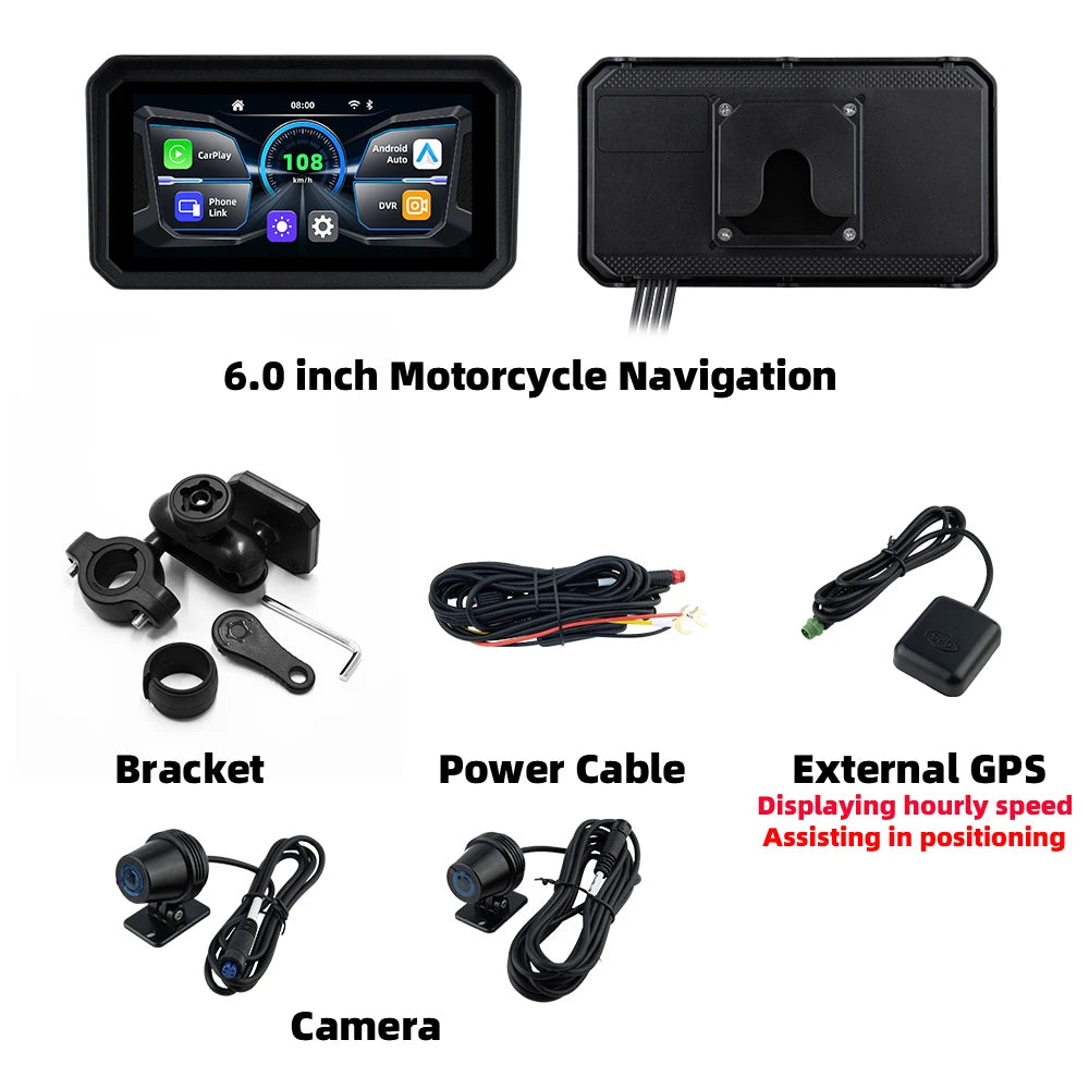 EKIY 6.0 Inch Portable Digital Motorcycle Dashboard &ndash; Waterproof GPS Navigation Display M9-DVR / None
