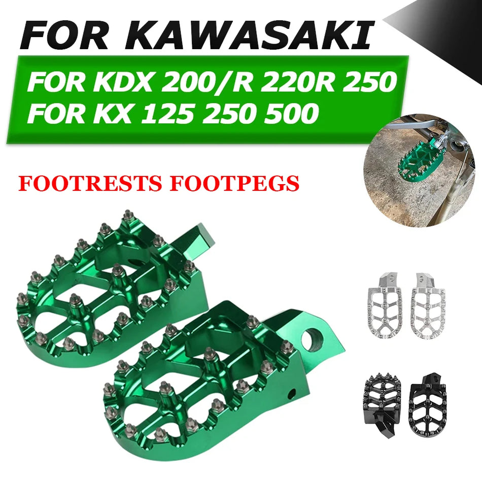 Kawasaki Foot Pegs for KX125 KX250 KX500 KDX200R 220R, CNC Aluminum Alloy, Durable