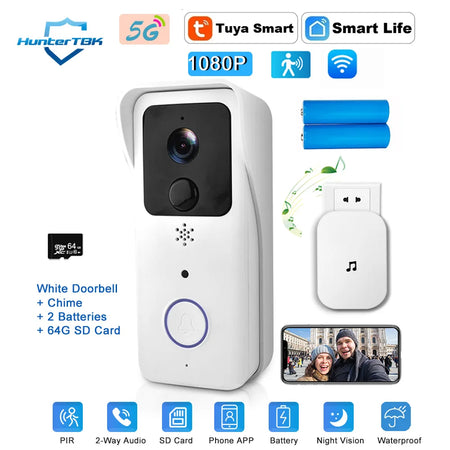 5G 2.4G WiFi Video Doorbell White Option 3 / EU Plug