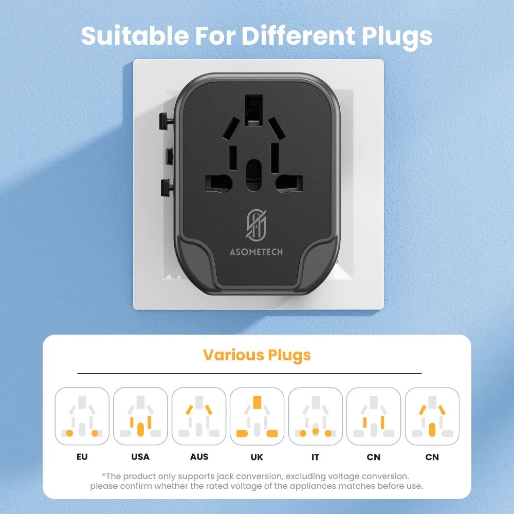 Universal Travel Adapter USB Charger &ndash; Dual USB and Type C Ports for Global Compatibility
