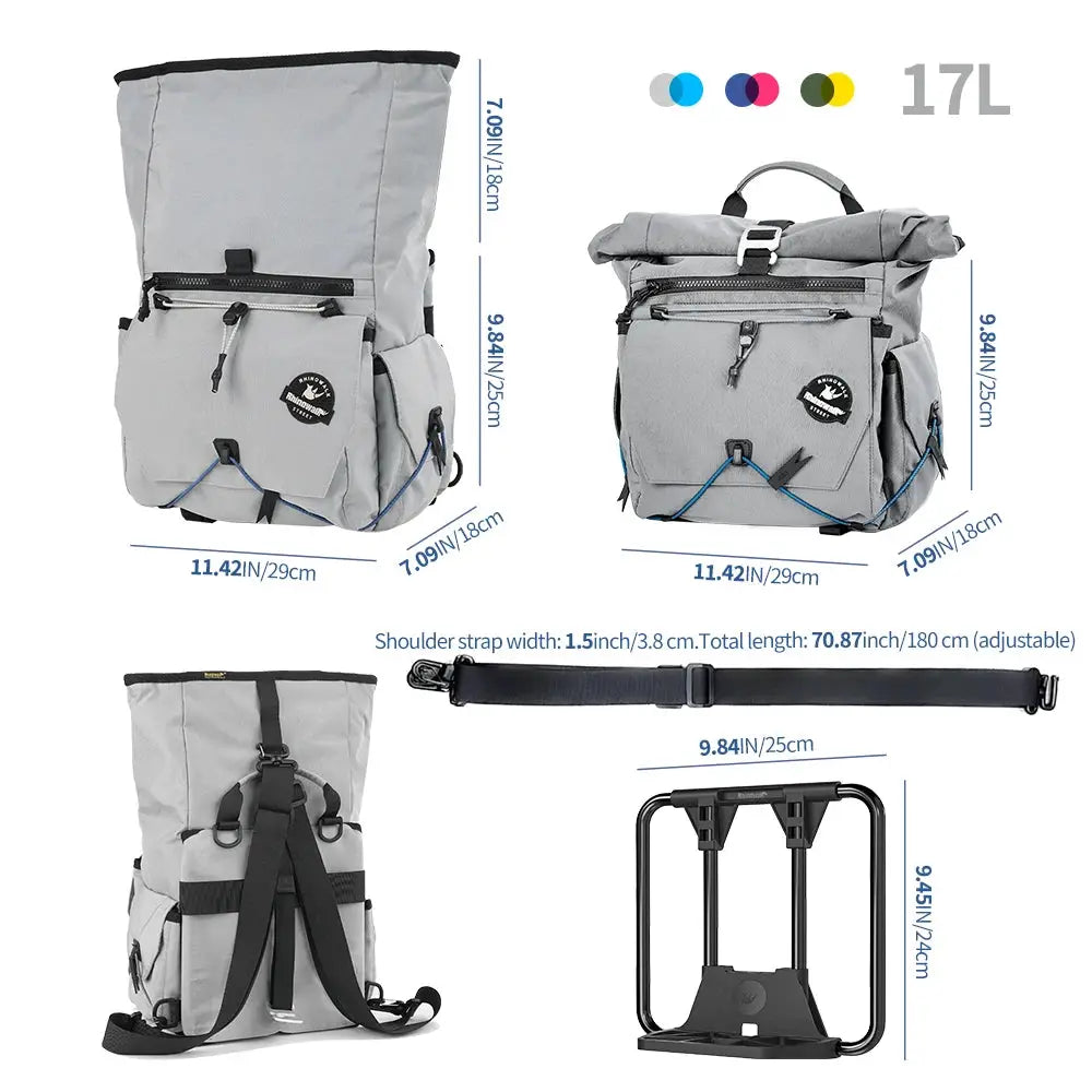 Rhinowalk Bike Handlebar Bag 17L For Brompton Dahon Folding Bike Cycling Backpack Front Quick Release Urban Basket No Adapter by InterCyprus Trading Ltd