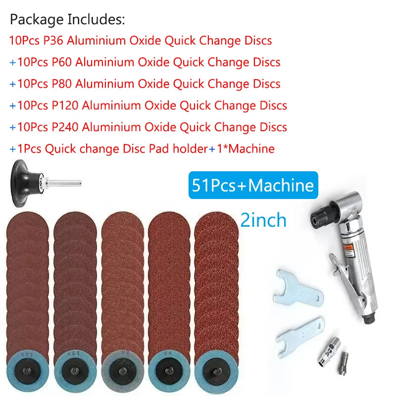 Mini 1/4 Air Angle Die Grinder 90 Degree - Safety Trigger with 51pcs